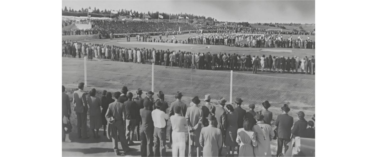 Foto tomada desde el exterior del Estadio el 12 de agosto de 1945